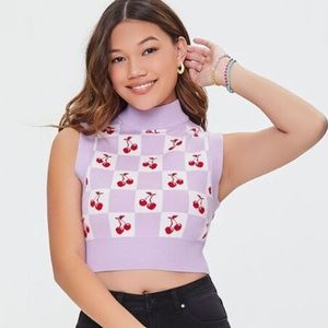 Cropped Cherry Knit Sweater Vest